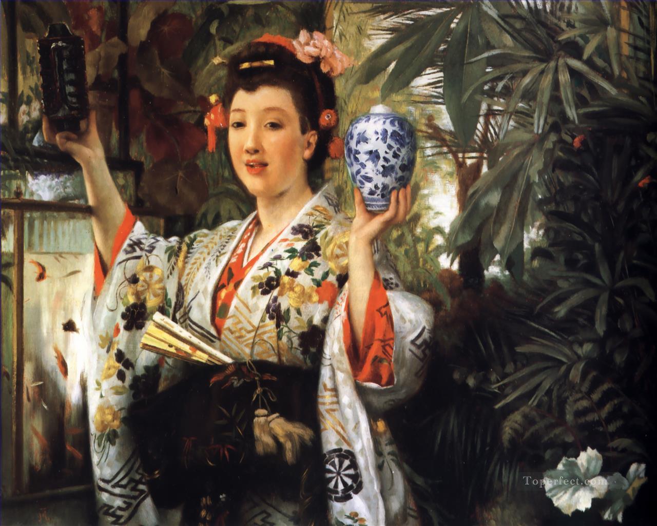 Young Lady Holding Japanese Objects James Jacques Joseph Tissot Oil Paintings